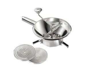 Louis Tellier - Moulin à légumes, presse-purée inox manuel - 3 grilles | Coulis, compotes, soupes, purées ; 3 grilles 1,5/2,5/4mm, inox résistant, facile à nettoyer ; 38x24x16,5cm, peu encombrant