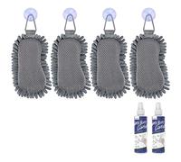 LOUKIN 4pcs Effaceurs Tableau Blanc Chenille Microfibre Avec Nettoyant Gris | Lavable & Réutilisable, Matière Douce à Poils Longs, Avec Ventouse, Avec Nettoyant 2 x 100 ml Certifié AP, Nettoyage Efficace