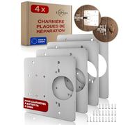 LouMaxx Kit de réparation de charnière - Lot de 4 plaques de réparation de charnières en acier inoxydable avec vis - Plaque de réparation universelle pour charnières de meubles lâches de 35 mm de