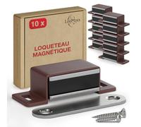 LouMaxx loqueteau magnétique - Force de maintien 4kg - Lot de 10 en marron - aimant porte placard - ferme porte magnetique - aimant puissant pour porte