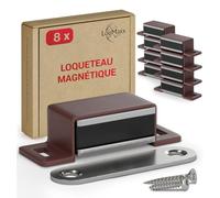 LouMaxx loqueteau magnétique - Force de maintien 4kg - Lot de 8 en marron - aimant porte placard - ferme porte magnetique - aimant puissant pour porte