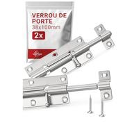 LouMaxx Lot de 2 Verrous de Porte Intérieure 38x100 mm - Vis Incluses - Loquet, Serrure, Targette Pour Baie Coulissante et Toilette