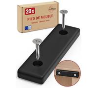 LouMaxx Lot de 20 pieds de meuble en plastique - Élévateurs de sol 50 x 14 x 5 mm - Glissières en plastique à visser dans un pack pratique - Ensemble de mini pieds de meuble noirs incl. vis