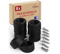 LouMaxx Pieds de Meuble Mini 8 pièces Ø 20mm H 10mm - Pieds en Plastique pour commodes, armoires, étagères - Entretoises de Sol avec 8 vis Made in EU (8, Noir)