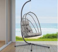 Lounge Fauteuil suspendu avec support pliable Chaise suspendue Panier suspendu Balançoire Fauteuil gris