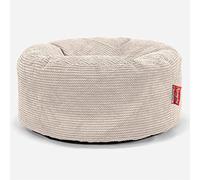 Lounge Pug Gros Pouf Rond Ottoman Texturé Gaufré Pom Pom, Repose-Pied de Salon Ottoman, Poufs Tabouret Rond, Crème