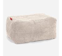 Lounge Pug Petit Pouf Repose Pied Texturé Gaufré Pom Pom, Repose-Pieds Ottoman, Siège Supplémentaire pour Salon, Entrée, Bureau, Ivoire