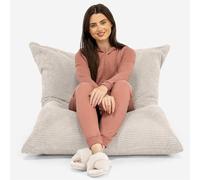 Lounge Pug Pouf Coussin Géant XXL Texturé Gaufré Pom Pom - Grand Coussin d'assise, Pouf Intérieur et Extérieur, Maniable & Polyvalent - Ivoire