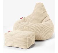 Lounge Pug Pouf Poire Gamer avec Repose-Pieds en Velours Côtelé Ultra Pelucheux - Facilement Transportable, Assise Confortable, Pouf Salon, Adulte, Chambre Ado - Crème