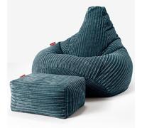 Lounge Pug Pouf Poire Gamer avec Repose-Pieds en Velours Côtelé Ultra Pelucheux - Facilement Transportable, Assise Confortable, Pouf Salon, Adulte, Chambre Ado - Bleu Canard