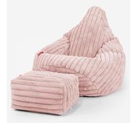 Lounge Pug Pouf Poire Gamer avec Repose-Pieds en Velours Côtelé Ultra Pelucheux - Facilement Transportable, Assise Confortable, Pouf Salon, Adulte, Chambre Ado - Rose Pastel