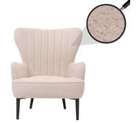 Lounge-Sessel HWC-K37, Cocktail-/Ohrensessel Polsterstuhl Retro Vintage Stoff Chenille (500g/m²) Öko-Tex crème-beige