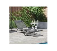 Loungeur de soleil pliant avec appui tête Gris Textilène
