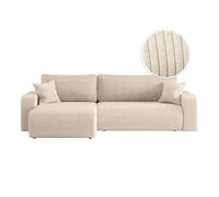 Canapé ALYA d'angle max réversible et convertible 5 places en velours côtelé - Beige