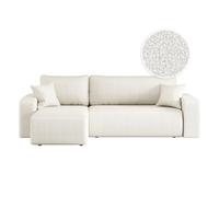 LOUNGITUDE Canapé ALYA d'angle réversible et Convertible 4 Places en Tissu Bouclette