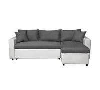 Canapé d'angle 4 places convertible et Réversible MARIA en simili/microfibre - Blanc/Gris - L227 x P146 x H81cm - LOUNGITUDE