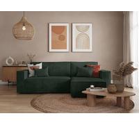 LOUNGITUDE - Canapé d'angle Convertible rév Velours côtelé Vert foncé