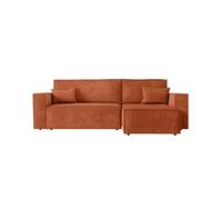 LOUNGITUDE - Canapé d'angle Convertible réversible avec Coffre en Velours côtelé Terracotta