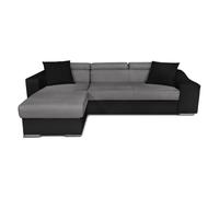 LOUNGITUDE - Canapé d'angle réversible, Convertible avec Coffre et 2 poufs en Microfibre et Simili - Gris/Noir - 3 Places + 2 poufs