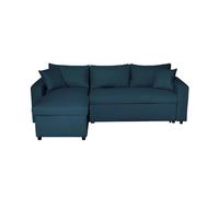 Canapé d'angle 3 places MARIA réversible, convertible avec coffre en tissu - Bleu - L227 x P146 x H81cm - LOUNGITUDE