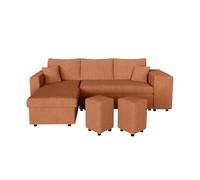 LOUNGITUDE Canapé d'angle réversible Convertible Oslo avec Coffre et 2 poufs en Velours côtelé