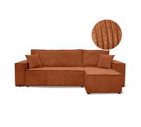 LOUNGITUDE Canapé Farah d'angle Convertible et réversible 4 Places en Velours côtelé