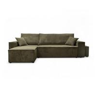 LOUNGITUDE Canapé Farah d'angle réversible et Convertible 4 Places avec Un Pouf en Velours côtelé