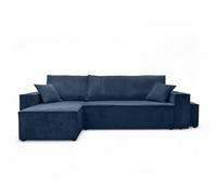 Canapé FARAH d'angle réversible et convertible 4 places avec un pouf en velours côtelé - Bleu foncé