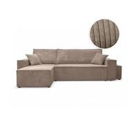 LOUNGITUDE Canapé Farah d'angle réversible et Convertible 4 Places avec Un Pouf en Velours côtelé