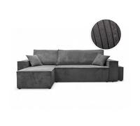Canapé FARAH d'angle réversible et convertible 4 places avec un pouf en velours côtelé - Gris