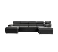LOUNGITUDE - Canapé panoramique Convertible 2 coffres en Tissu et Simili - Noir/Gris foncé - 6 Places