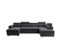 Canapé d'angle Panoramique 6 places PAOLA convertible en Tissu Avec Coffres - Gris foncé - L322 x P196 x H76cm - LOUNGITUDE