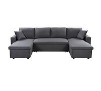 LOUNGITUDE - Canapé panoramique Convertible avec 2 coffres - Tissu - Gris foncé