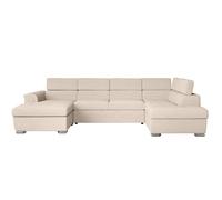 Canapé panoramique 6 places PAOLA convertible avec 2 coffres en velours côtelé - Beige - L320,5 x P188 x H76cm - LOUNGITUDE