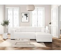 LOUNGITUDE - CARIBI - Canapé d'angle Convertible avec Coffre en Tissu bouclettes Blanc