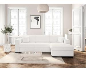 LOUNGITUDE - CARIBI - Canapé d'angle Convertible avec Coffre en Tissu bouclettes Blanc