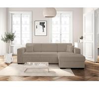 LOUNGITUDE - CARIBI - Canapé d'angle Convertible avec Coffre en Tissu bouclettes taipe