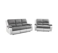 Loungitude - DETENTE - Canapé de Relaxation, Ensemble 3 + 2 Places - Electrique - en Simili/Microfibre - Gris/Blanc