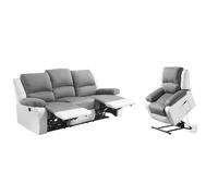 Loungitude - DETENTE - Canapé de Relaxation, Ensemble 3 +L1 Places - Electrique - en Simili/Microfibre - Gris/Blanc