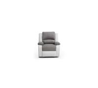 Fauteuil Relaxation 1 place Microfibre et Simili LEO - Blanc et Gris - L88 x 93 x 96cm - LOUNGITUDE