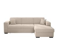 LOUNGITUDE - Fuji - Canapé d'angle - Convertible - 4 Places - Coffre - en Velours cotelé - L262cm - Droit - Beige