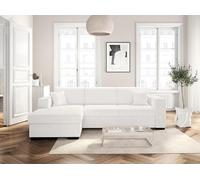 LOUNGITUDE - Fuji XL - Canapé d'angle Convertible - 4 Places - avec Coffre de Rangement en Tissu bouclettes - Blanc - Angle Gauche