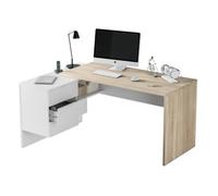 LOUNGITUDE - JIMI - Bureau d'angle - Extensible - Blanc/chêne - L145 x P61,5/108 x H73cm