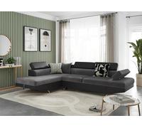 Canapé d'angle gauche 5 places RIO convertible avec coffre en microfibre et simili - Gris/Noir - L271 x P192 x H70cm - LOUNGITUDE