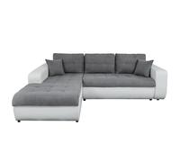 LOUNGITUDE - Suzie - Canapé d'angle - Convertible - 4 Places - Revêtement capitonné - Simili/Microfibre - Gris/Blanc - Angle Gauche - L246cm