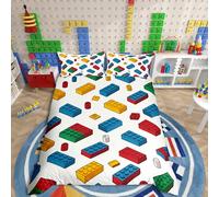 Loussiesd Blocs de Construction Housse de Couette 140x200cm Brique de Jouet pour Enfants Housse de Couette Garçons Jeux de Jeux d'adolescents Parure de Lit Décoration de Chambre Literie Set colorée