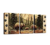 Loussiesd Cabine rustique ours Tableau Decoration Murale 30x40cm Cabine de campagne de ferme Affiches Retro Woodland Mountain Pine Tree Kids Boys Girls Impression sur toile Posters Imprimés