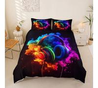 Loussiesd Casque Audio Housse de Couette 200x200cm Gamer Parure de Lit pour Garçons Filles Jeux Literie Set Contrôleur Jeu Chambre À Coucher Décor 3 Pièces, Douce Microfibre