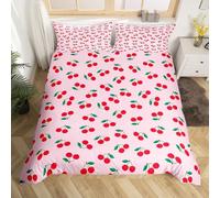 Loussiesd Cherry Parure de Lit Rose Cherry Housse de Couette 220x240cm pour Enfants Garçons décor été Fruits Housse de Couette Microfibre Mignon Filles Femmes Literie Set Chambre
