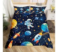 Loussiesd Cosmonaut Spaceman Housse de Couette 140x200cm Enfants Space Rocket Imprimer Parure de Lit Univers Planètes Ensemble de Literie Espace Housse de Couette pour Garçons Adolescents Décor